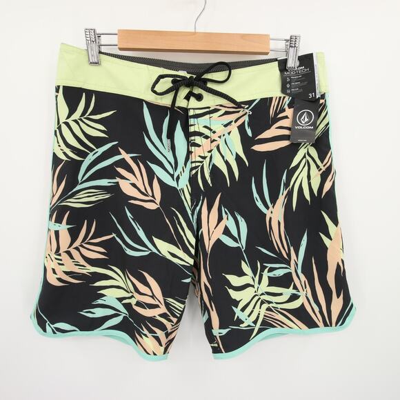 Volcom Boardshorts Swim Trunks Peach Palm Leaf Print 4 Way Stretch Size 31 NWT - Picture 2 of 13